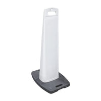 White panel delineator post with a black base on a white background