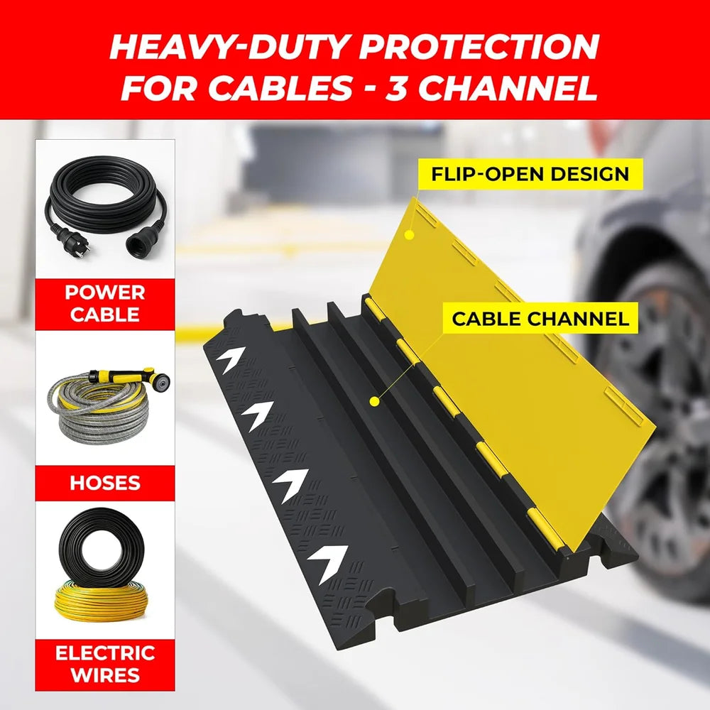 3 channel floor cable ramp 1 meter black and yellow for protecting cables and hoses