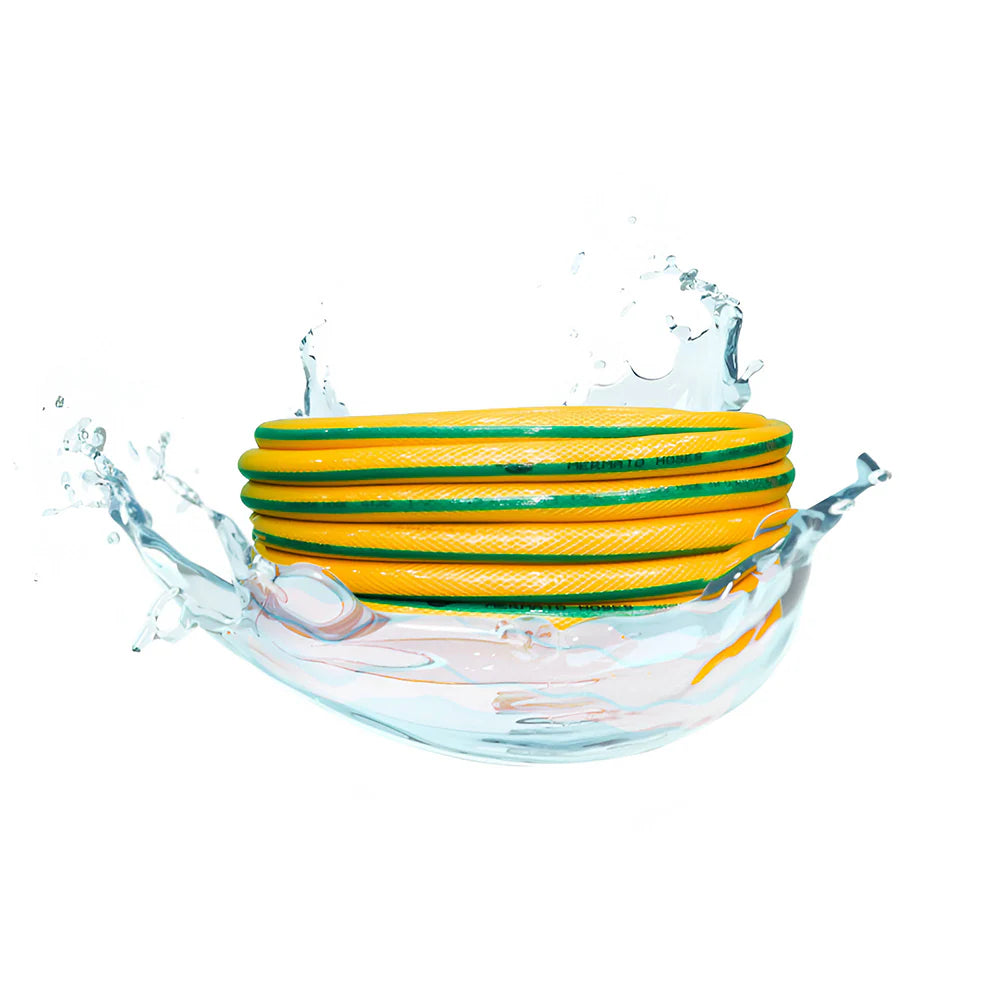 Bright yellow reinforced garden hose, 1 inch, 50 meters, perfect for watering and irrigation