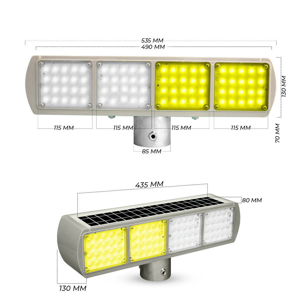 64 LED solar strobe light yellow white for warning and traffic control