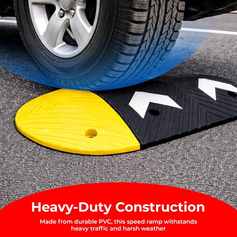 Speed ramp with a car wheel on a road surface