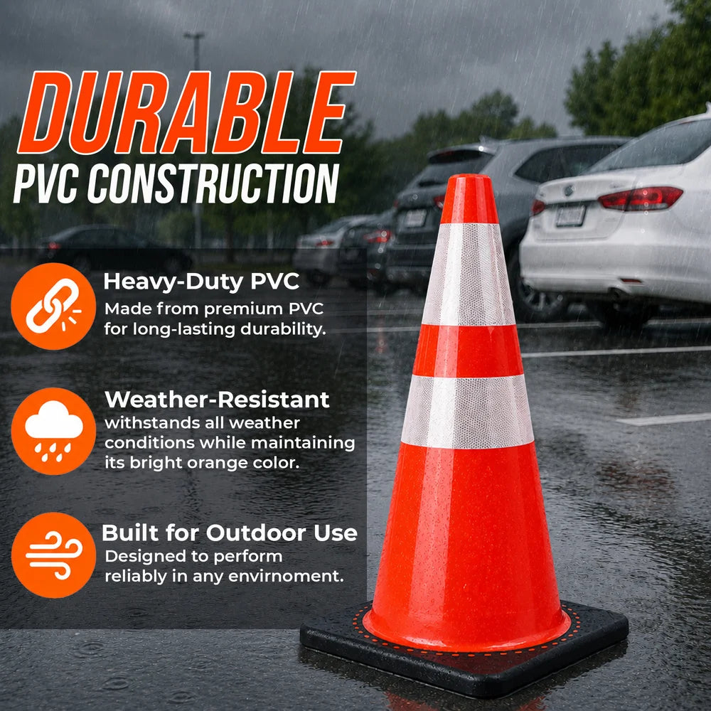 Orange 70cm PVC safety cone with black base for road and work zone safety