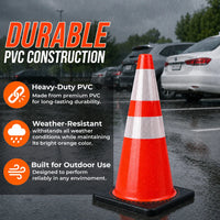 Orange 70cm PVC safety cone with black base for road and work zone safety