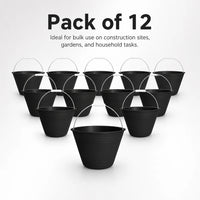 Set of 12 black 8 liter PVC utility buckets for home, office, and workplace use