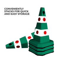 Green and white traffic safety cones