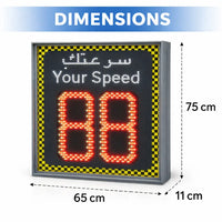 Digital speedometer with dimensions labeled