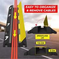 Cable management system with labeled features on a road background