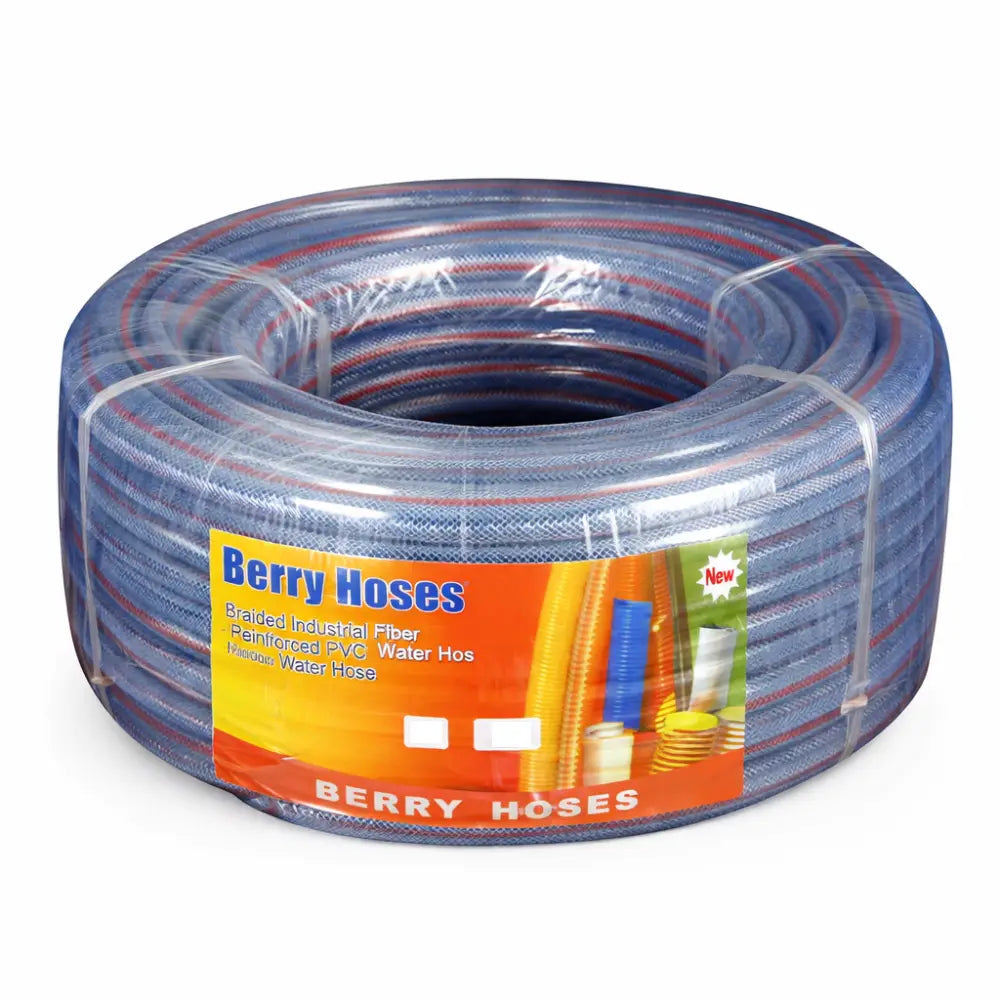 Roll of Berry Hoses with clear hose and colorful label