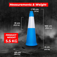 Blue traffic cone with measurement