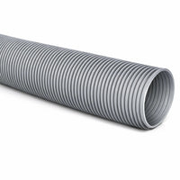 Coiled gray flexible hose on a white background