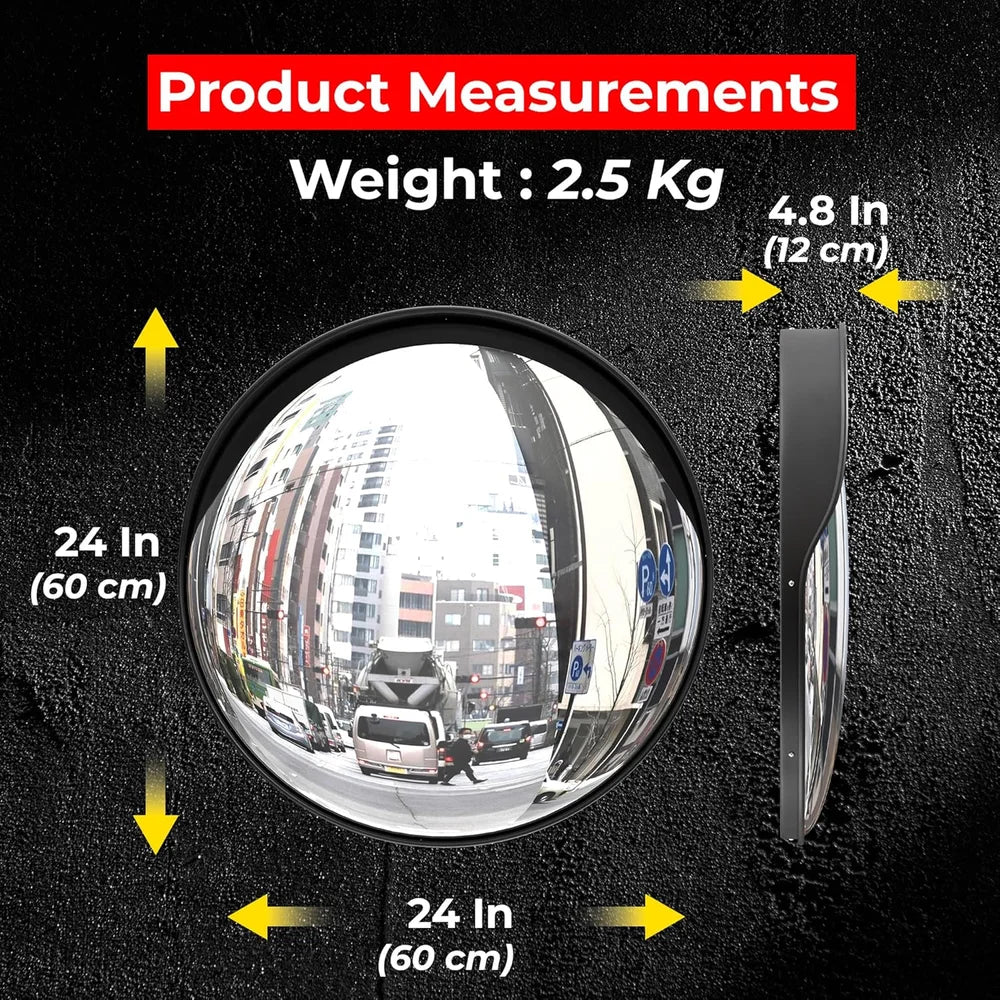 Black outdoor 60cm convex mirror for parking and traffic control