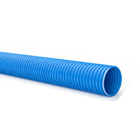 Blue corrugated hose on a white background