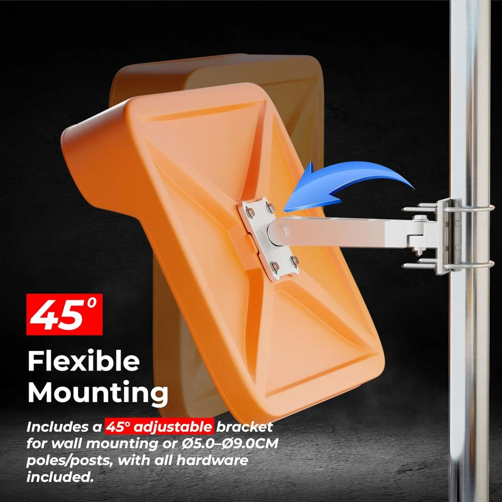 Orange safety mirror flexible mounting bracket with adjustable bracket