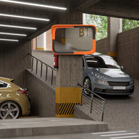 Car parking garage with a large mirror