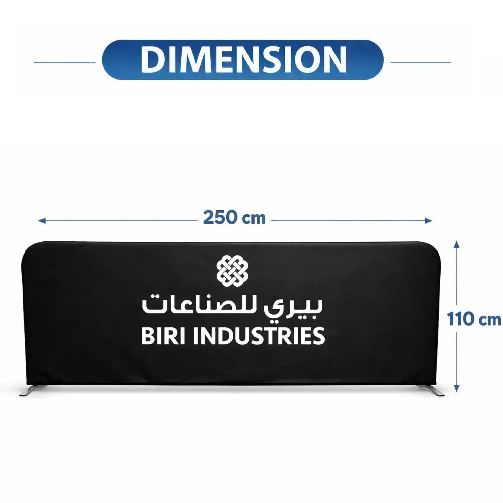 Bibri Industries display stand with dimensions on a white background