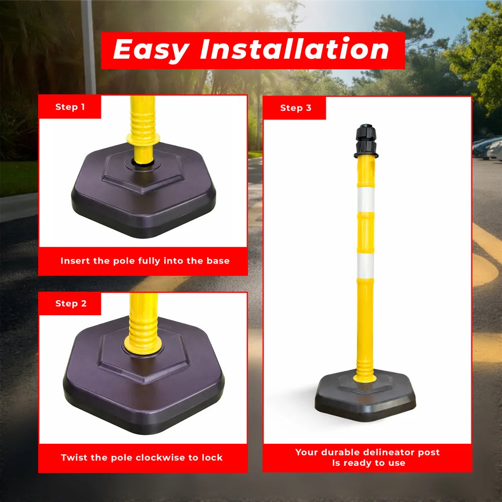 100cm yellow traffic delineator post with PVC weighted base for hazard marking