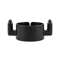 Black delineator hooks on a white background