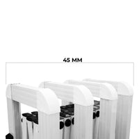 White hangers with a measurement label of 45 mm on a white background