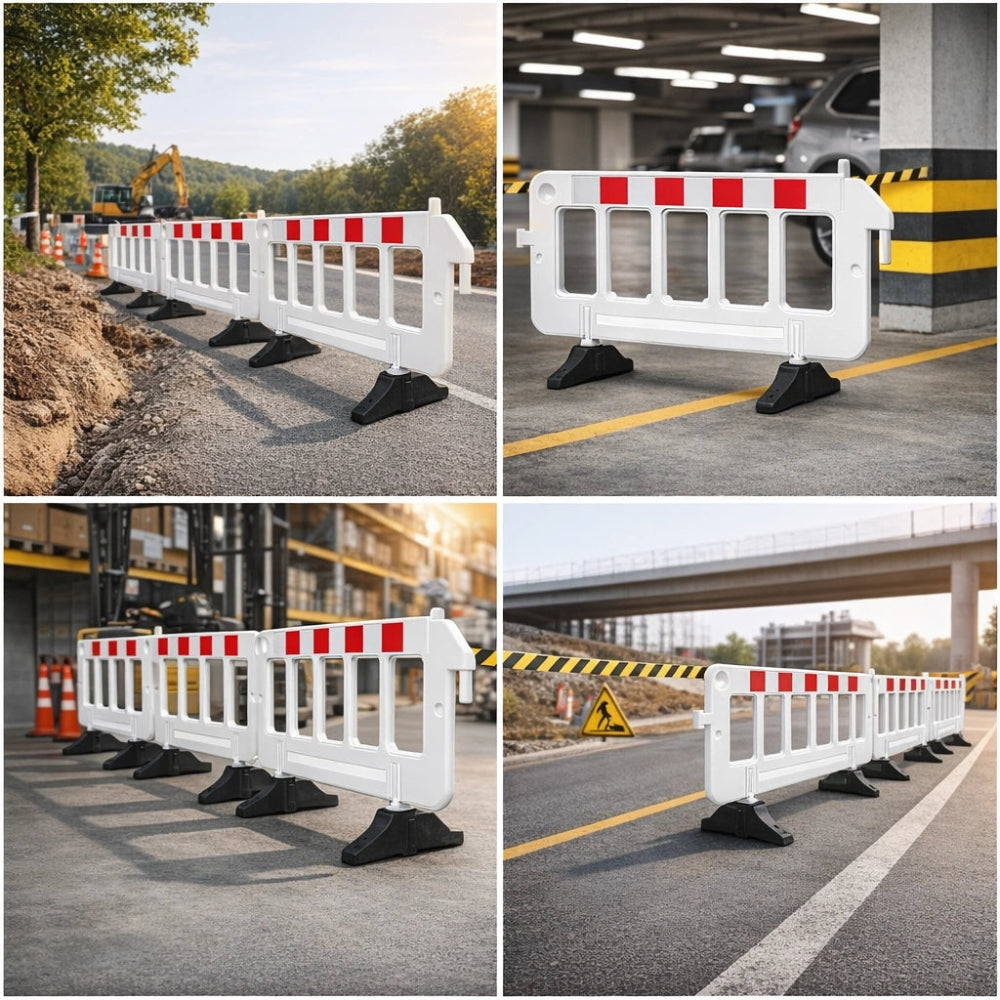 Foldable safety barricade white PVC for road safety and restricted areas