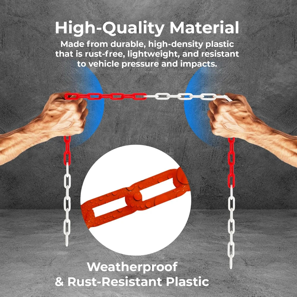 Heavy duty 25 meter plastic safety chain in red and white for outdoor use