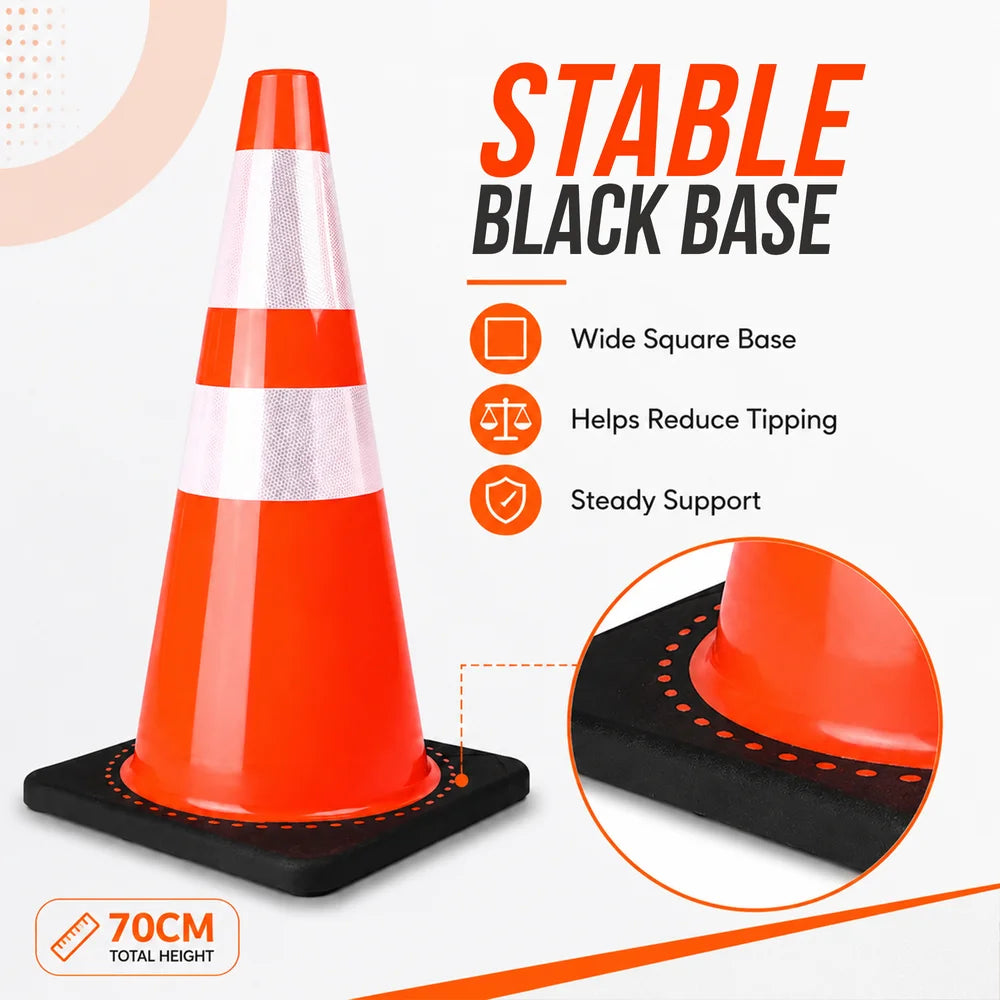 Heavy duty 70cm orange PVC traffic cone with black base for long term outdoor use