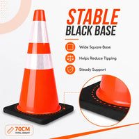 Heavy duty 70cm orange PVC traffic cone with black base for long term outdoor use