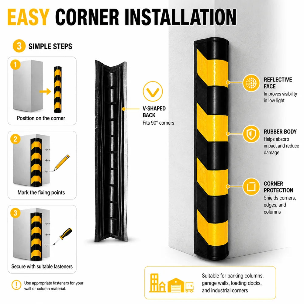 Heavy duty 80cm black and yellow rubber corner guard for commercial use