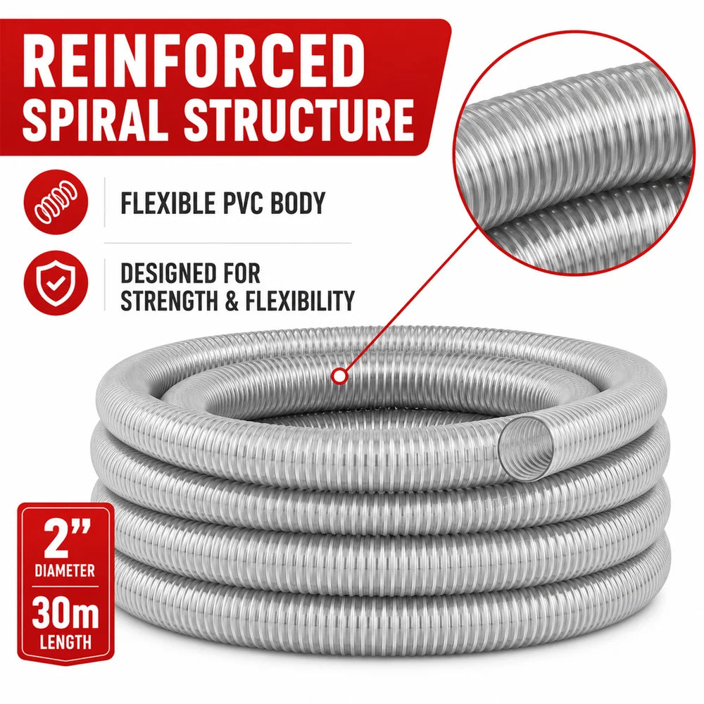 Heavy duty Berry 2 inch 30m silver PVC suction hose for industrial use