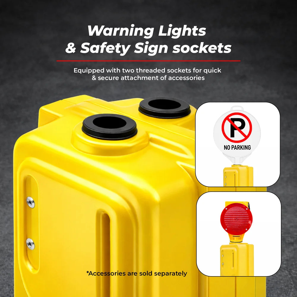 Durable 2.3 meter expandable water barrier in yellow for crowd control