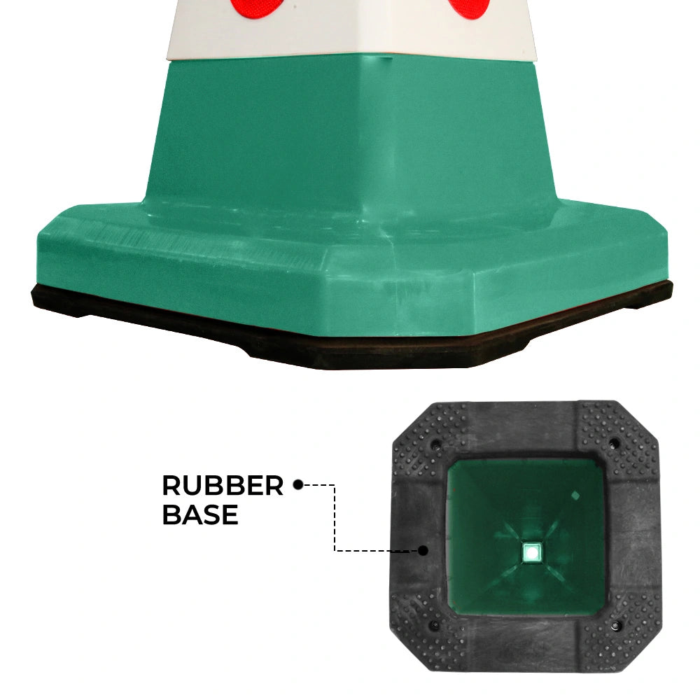 A close-up of a traffic-style cone