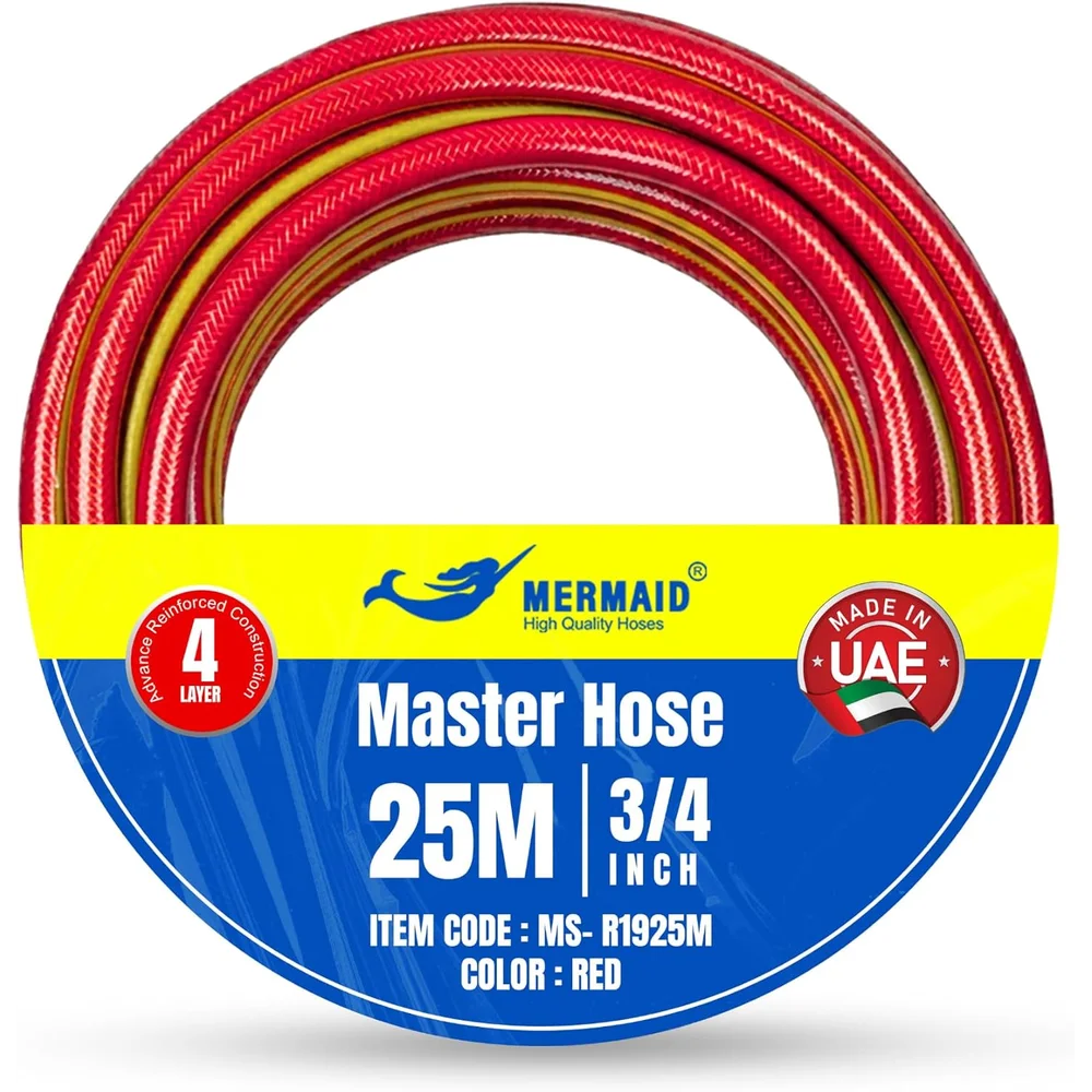Mermaid 3/4 inch reinforced garden water hose 25m red for irrigation and outdoor use
