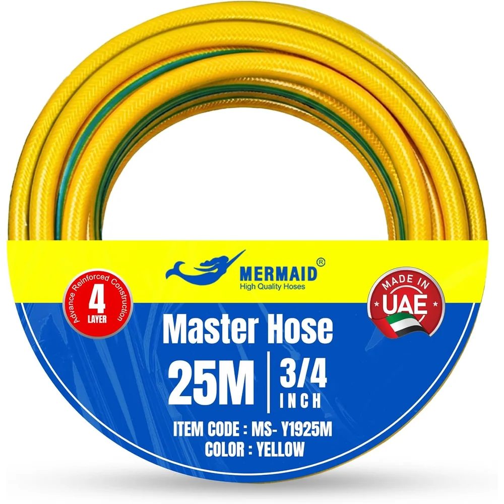 Mermaid 3/4 inch reinforced garden water hose 25m yellow for irrigation and outdoor use