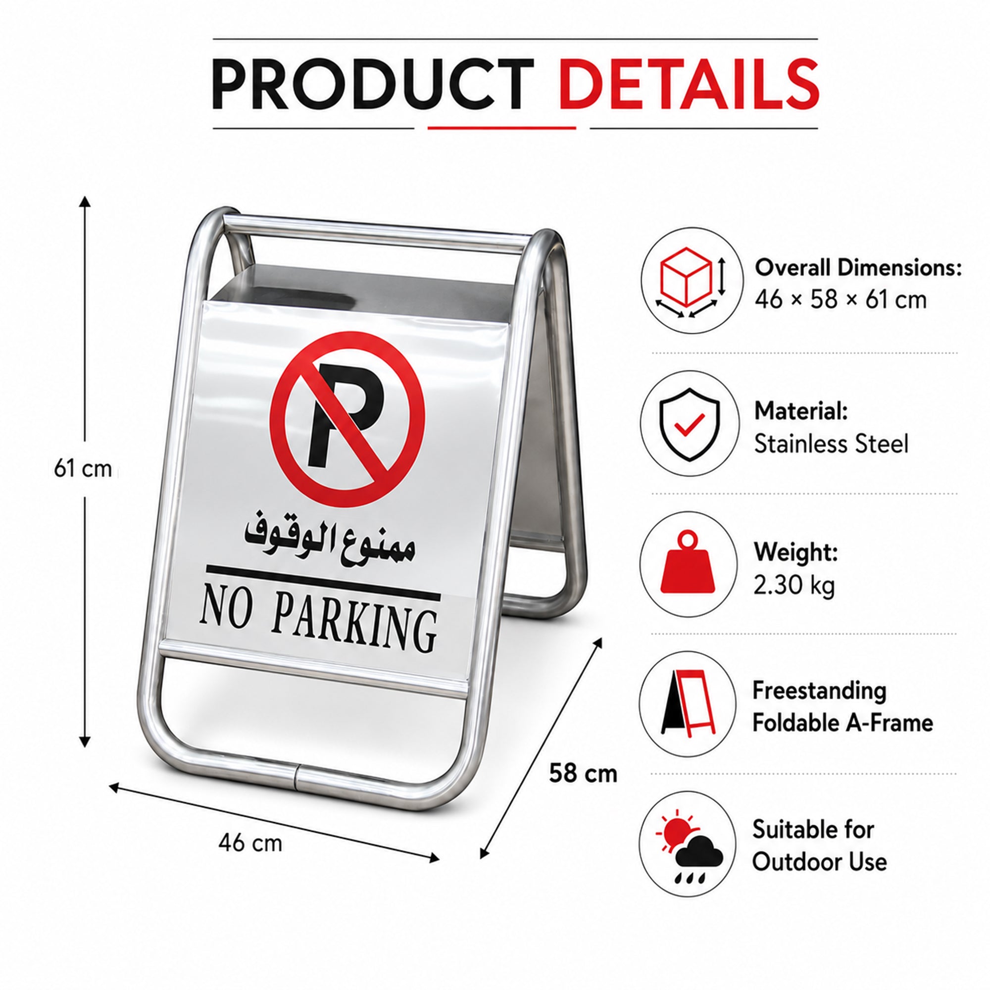 Stainless steel no parking warning sign for traffic and property management