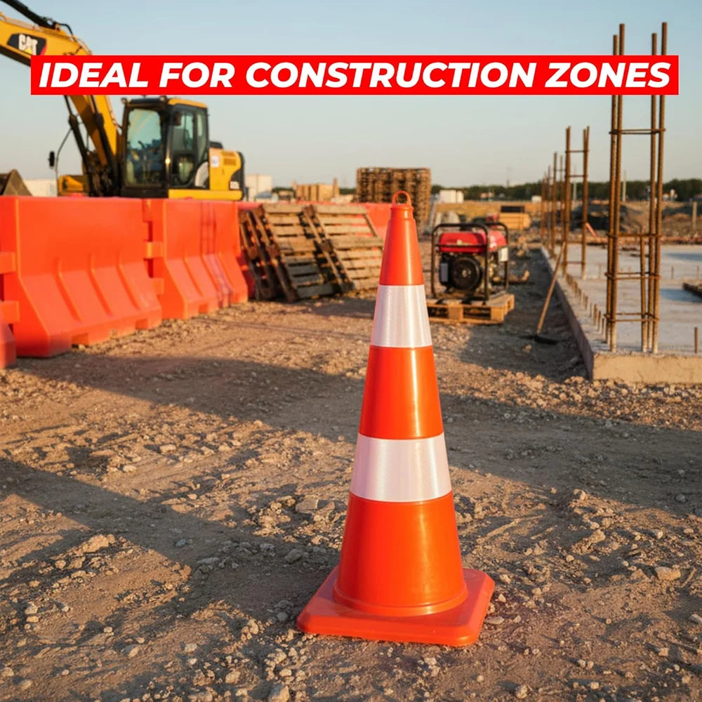 Orange 90cm unbreakable PVC safety cone for hazard and warning areas