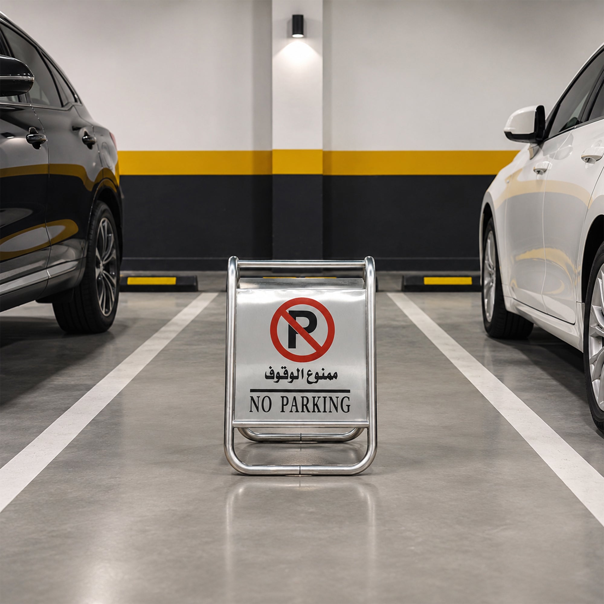 Outdoor stainless steel no parking sign for entrances and parking areas