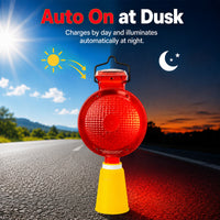 Portable solar warning light with cone base for outdoor traffic management