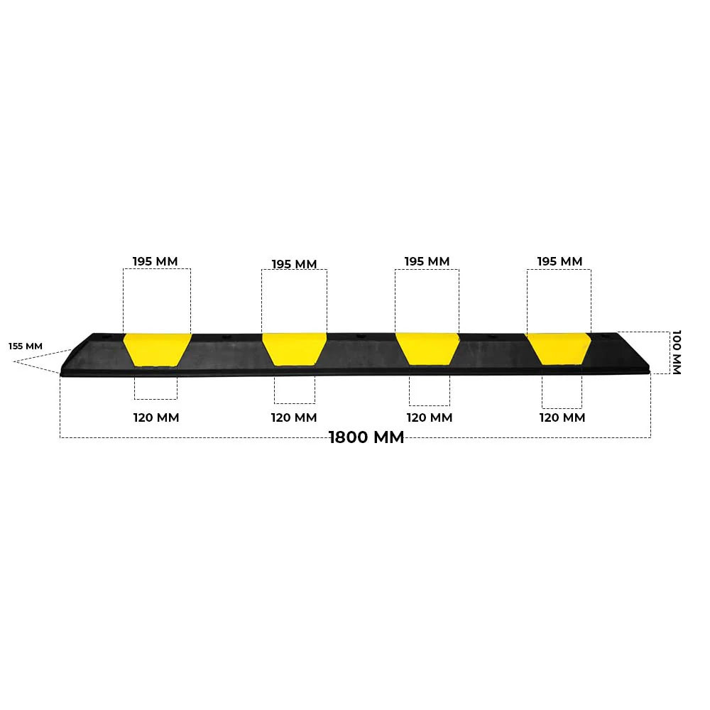 Heavy-duty PPC parking wheel stopper, 180cm, black with yellow reflective markings for traffic safety