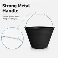 Pack of 12 black PVC utility buckets with 8L capacity for everyday tasks
