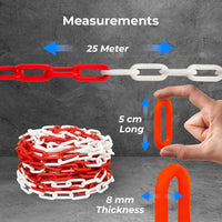 Plastic barrier chain 25m in red and white for traffic and construction areas