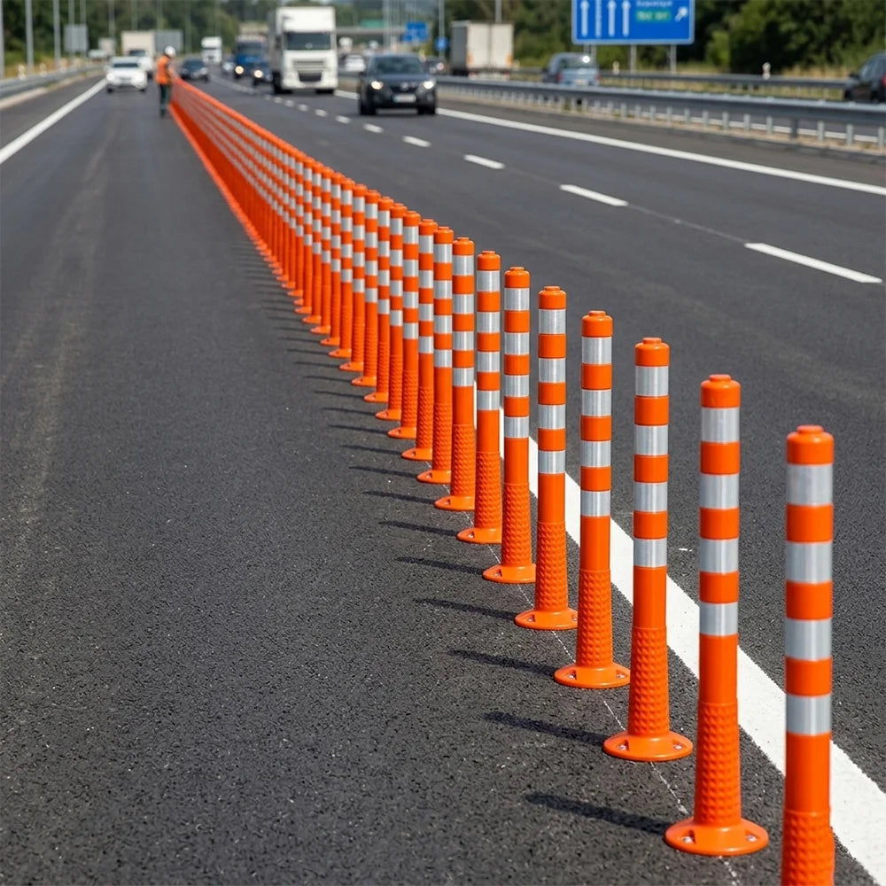 Road safety orange flexible delineator post reflective for lane separation