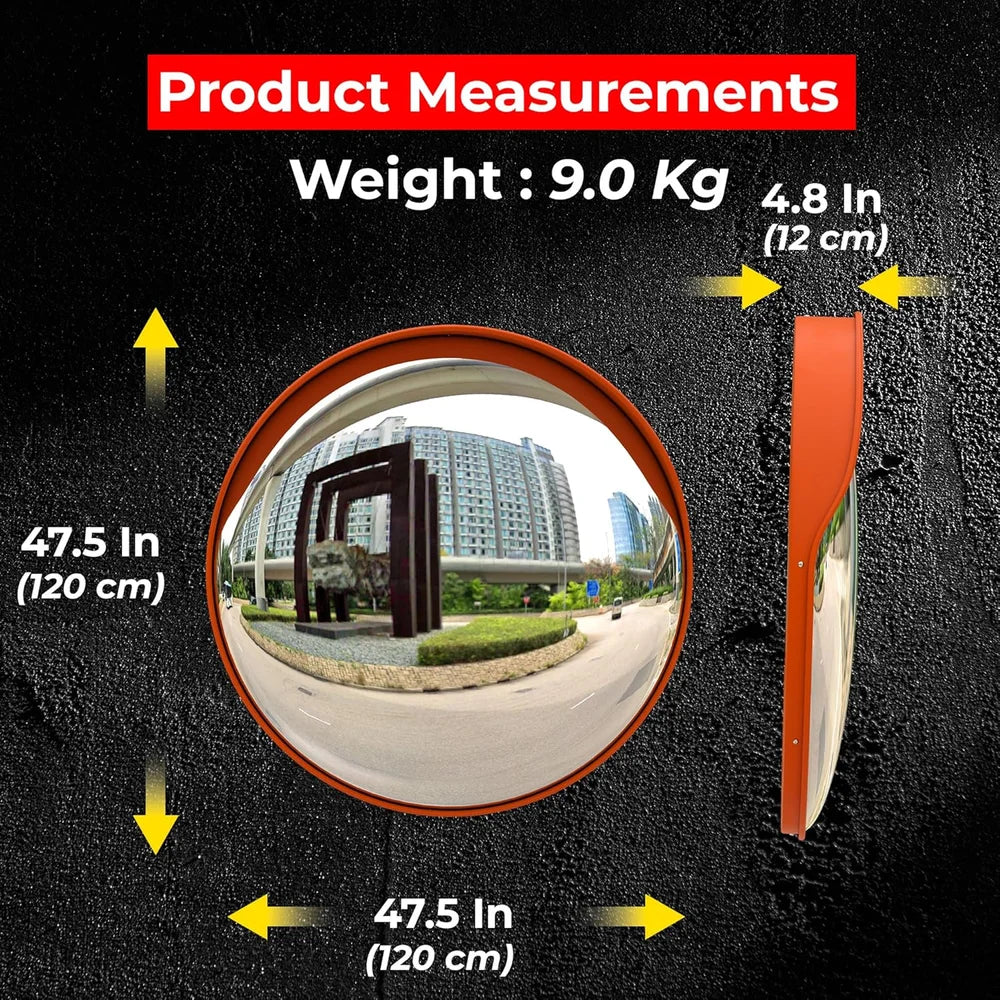 Round 120cm convex mirror with wide angle visibility for parking and road safety