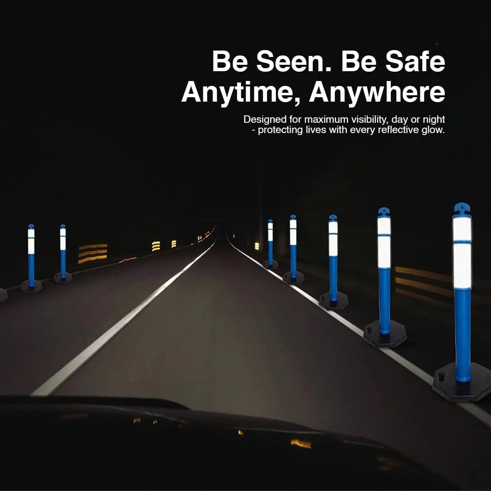 Blue 110cm safety delineator post with base for temporary traffic management