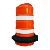 Orange traffic cone with reflective stripes