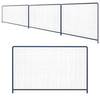 Black metal security fence panels on a white background