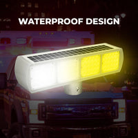 Solar LED warning light with 64 ultra LEDs yellow and white for safety alerts