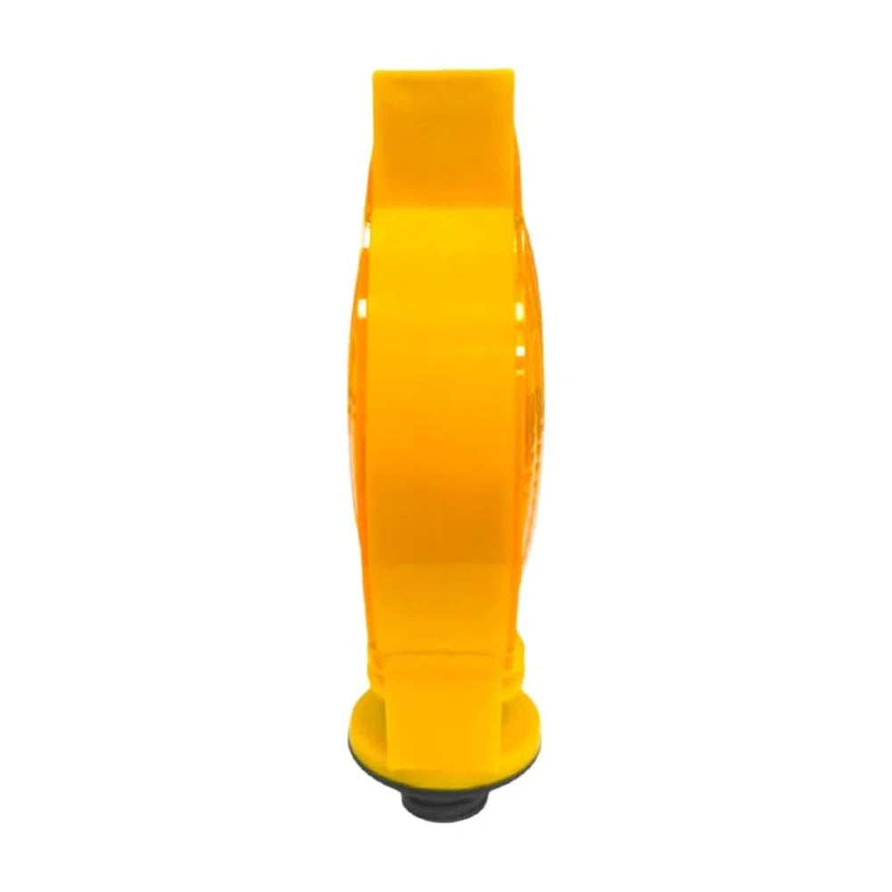Yellow plastic stand on a white background