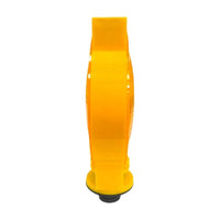 Yellow plastic stand on a white background