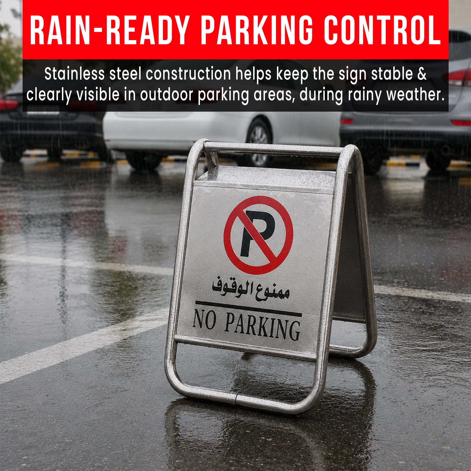 Durable stainless steel no parking sign for commercial and residential use