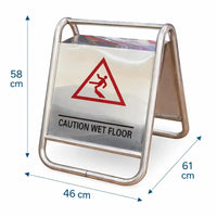 Caution wet floor sign with dimensions on a white background