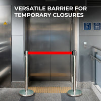 Stainless Steel Queue Barrier with 2 Meter Red Retractable Belt